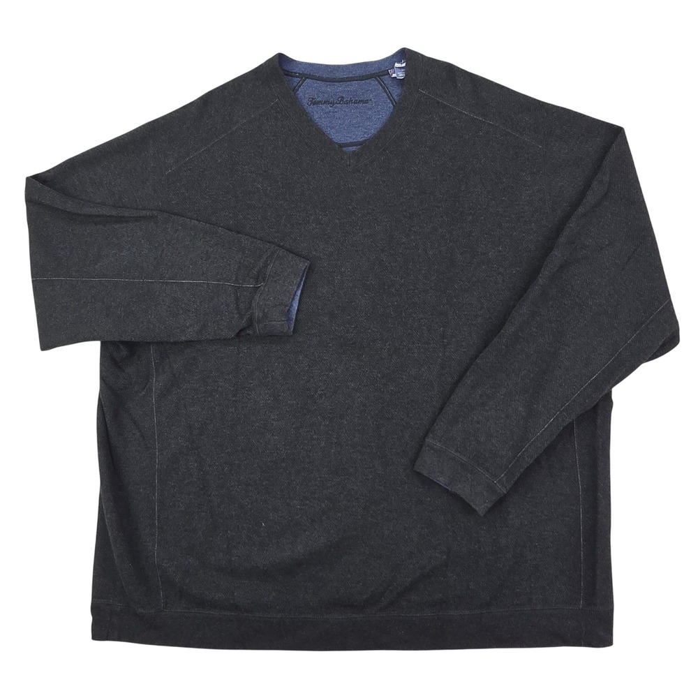 Tommy Bahama V-Neck Pullover Sweatshirt Mens 2XB Gray Cotton Raglan Big & Tall